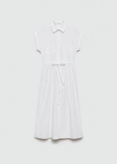 Shirt dress with gathered waist - Women | MANGO USA Cotton Dresses With Gathered Waist And Short Sleeves, Casual Midi Dress With Collared Neckline For Daywear, Casual Summer Shirt Dress With Pleated Waist, Casual Midi Dress With Collared Neckline For Work, Collared Dress With Tie Waist For Daywear, Summer Midi Shirt Dress With Pleated Waist, Casual Collared Workwear Dress, White Short Sleeve Shirt Dress With Tie Waist, Collared Shirt Dress With Pleated Waist For Daywear