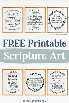 the free printable bible art is displayed on a white brick wall with blue and yellow accents