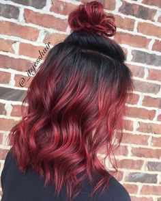 Coloured Balayage, Black To Red Ombre, Red Ombre Hair, Ombre Brown, Hair Red, Burgundy Hair, Red Ombre, Ombre Hair Color