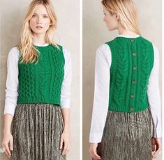 #ad Top Rated NWT Moth Anthropologie XL Kelly Green Cable Knit Sweater Vest Button Back Wool, Fashion Women's Sweaters Green Cable Knit Sweater, Twofer Sweater, Cable Knit Sweater Vest, Cropped Cable Knit Sweater, Crochet Boho Top, Cream Colored Sweater, Knit Sweater Vest, Layered Sweater, Bell Sleeve Sweater