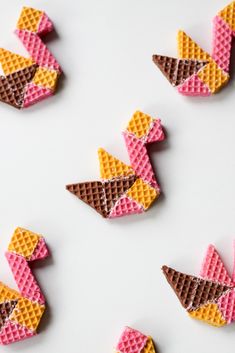 some waffles are arranged in the shape of an ice cream cone