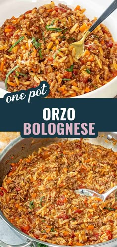 one pot orzo bologinese is an easy and delicious side dish