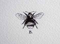 a black and white drawing of a bee with the letter b on it's back