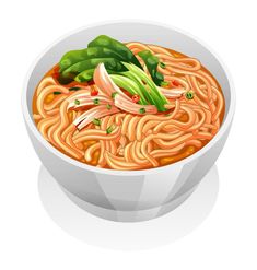 Chicken noodle soup with vegetables in a white bowl vector illustration Noodle Illustration, Noodles Illustration, Soup Illustration, Teriyaki Chicken Noodles, Bowl Illustration, Soup With Vegetables, Fruit Coloring, Japanese Food Illustration, Food Game