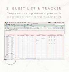 the two guest list and trackerr is displayed on a white marble background with text