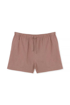 Linen Elastic Band Shorts Tie Waist Shorts For Loungewear, Brown Shorts With Elastic Waistband For Loungewear, Brown Shorts For Spring Loungewear, Summer High-waisted Brown Shorts, Brown Shorts With Elastic Waistband, Brown Relaxed Fit Shorts For Vacation, Brown Shorts For Loungewear, Brown High-waisted Shorts For Beach, Brown Loungewear Shorts