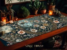 a wooden table topped with lots of plants