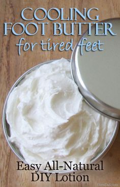 Easy Cooling Foot and Leg Butter Recipe soothes and softens feet with peppermint, eucalyptus and tea tree essential oils to cool, deodorize and naturally kill bacteria plus 3 natural moisturizers. Essential oil recipe DIY pedicure Savon Diy, Diy Pedicure, Diy Lotion, Homemade Bath Products, Natural Moisturizer, Homemade Remedies, Tea Tree Essential Oil, Foot Cream