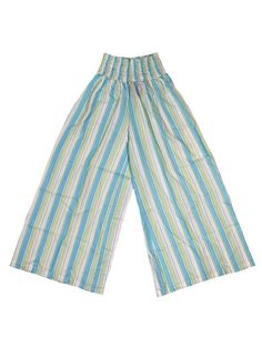 These amazing one size fits most palazzo pants are a fun and comfortable pair. The pant features a shirred waistband and comes with an adorable matching drawstring bag. Made of 100% rayon. Trendy Stretch Wide Leg Pants For Beach, Trendy Cotton Wide Leg Pants For Vacation, Trendy Cotton Beach Pants, Multicolor Wide Leg Beach Pants With Elastic Waistband, Multicolor Wide Leg Pants With Elastic Waistband For Beach, Green Cotton Harem Pants For Vacation, Trendy Wide Leg Harem Pants For Vacation, Trendy Stretch Wide Leg Pants For Vacation, Green Cotton Wide Leg Vacation Pants