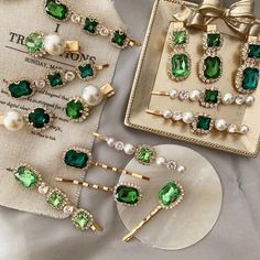 Emerald Hair, Handmade Hairpin, Diamond Hair, Vintage Hair Clips, Crystal Hair Clips, Rhinestone Hair Clip, Pearl Hair Pins