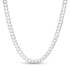 This 5.7mm diamond-cut curb chain necklace fashioned in 14K white gold measures 24.0 inches in length and secures with a lobster claw clasp. White Gold Cuban Link Necklace With Lobster Clasp, Formal White Gold Cuban Link Necklace With Curb Chain, White Gold Cuban Link Necklace With Curb Chain, Classic Diamond Cut Cuban Link Necklace For Formal Occasions, Beautiful Gold Necklaces, Curb Chain Necklace, White Gold Chains, Curb Chain, White Metal