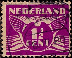 a purple and black stamp with the words nederland 13 cents on it's side