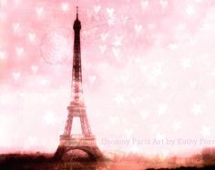 the eiffel tower in paris, france is painted pink and white with hearts