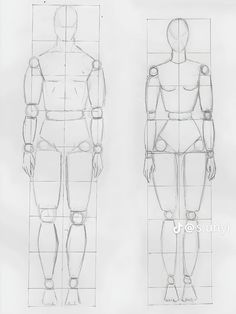 a drawing of a man's body and torso in three different positions, with the outline