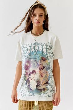 Pixie Distressed T-Shirt Dress | Urban Outfitters Big T Shirt Outfits, Distressed T Shirt Dress, Urban Outfitters Outfit, Baggy Tee, Women's Graphic Tees, Vintage Graphic Tees, Urban Outfitters Clothes, Graphic Tee Style, Distressed T Shirt