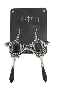 Restyle Dark Beauty Della Morte Gothic Vampire Bat Black Stone Earrings Getting Ears Pierced, Black Stone Earrings, Goth Accessories, Bat Earrings, Gothic Vampire, Vampire Bat, Gothic Earrings, Gothic Accessories, Goth Jewelry