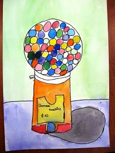 a drawing of a gumball machine on a piece of paper