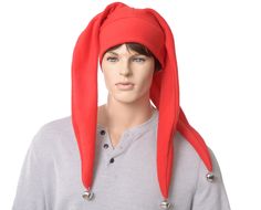 Three pointed long jester hat made of fleece in red.  Double thick headband.  Each of the points are trimmed with silver bells. One size fits most adults with heads measure 22-23.5 inches. The full collection of jester hats can be found here...https://www.etsy.com/shop/MountainGoth?ref=shop-header-name&listing_id=232633833&section_id=7204433 Kids Jester Hat Pattern, Thick Headband, Cosplay Horns, Thick Headbands, Jester Hat, Ren Fair, Silver Bells, Costume Hats, Long Red