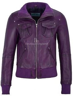 Great Shopping Ladies Leather Jacket Purple Bomber Motorcycle Style REAL LEATHER JACKET 3758, Women's Clothing Ladies Leather Jacket, Real Leather Jacket, Motorcycle Style, Biker Style, Leather Jackets Women, Natural Leather, Vest Jacket, Real Leather, Women's Clothing