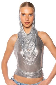 Chainmail Top, Mesh Hoodie, Metallic Mesh, Backless Crop Top, Chain Top, Dolce E Gabbana, Wire Mesh, Halter Style, Sequin Top