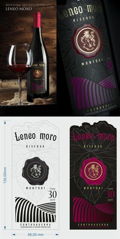 three different types of wine labels with the same label as well as their names on them