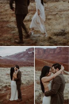 a couple is kissing in the desert