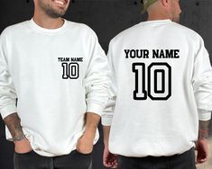 Front And Back Hoodie, Custom Team Name Hoodie, Custom Name Sweatshirt, Game Day Shirt, Custom Football, Gift For Sport Lovers, Football Mom Welcome to VickyTeeDesign Shop! How to Order  * Please choose your t-shirt color and the shirt size by the drop-down menus * Enter the design idea or the personalization if you would like. * Please feel free to ask any questions. My Shirt Material Is Below:   Solid colors: %100 Cotton. (White and Black) Heather colors: %52 Cotton + %48 Polyester. Please Consider the Care Instructions Below:  * Cold Wash * Turn inside out * Do Not use bleach * Wash with like colors * Tumble Dry Low or Hang Dry * Medium Iron * Do not iron the decoration * Do not dry clean. Please contact me if you have any problems with your product. Thanks for your shopping. White Long Sleeve Hoodie With Team Name, Team Spirit Sweatshirt With Team Name, Team Spirit Long Sleeve Sweatshirt With Team Name, Crew Neck Hoodie With Letter Print For Team Events, White Team Spirit Sweatshirt For Winter, White Crew Neck Hoodie For Team Events, Long Sleeve Graphic Print Sweatshirt For Team Events, White Team Spirit Sweatshirt With Name Print, White Team Spirit Hoodie Sweatshirt