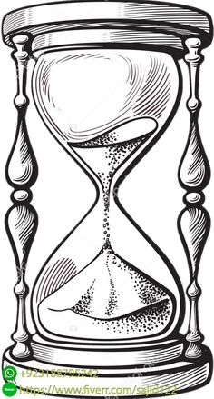 an hourglass with sand running through it and the word time is in black ink