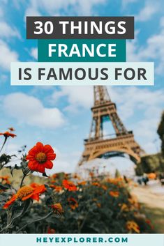 the eiffel tower with text overlay that reads 30 things france is famous for