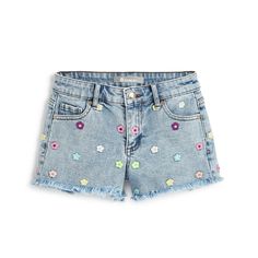 Tractr Girls Floral Embroidered Frayed Hem Shorts Kids Denim Shorts, Outfits 2016, Normal Clothes, Comfortable Jeans, Girl Needs, Embroidered Shorts, Cute Shorts, Kids Shorts, Kid Tees