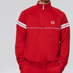 Mens Trackjacket Sergio Tacchini Multiple Sizes Available Adrenaline Red Classic Fitted Winter Track Jacket, Fitted Red Track Jacket For Winter, Sergio Tacchini Tracksuit, Sergio Tacchini, Vintage Windbreaker, Vintage Sports, Sports Jacket, Track Jacket, Track Jackets