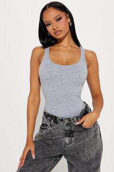 Available In Black, White, Heathered Grey, Pink, And Taupe. Scoop Neck Sleeveless Stretch Final Sale 60% Cotton 35% Rayon 5% Spandex Imported | Serena Scoop Neck Double Layered Bodysuit in Heather Red/Grey size Small by Fashion Nova Womens Bodysuit, Red And Grey, Grey Fashion, Double Layer, Scoop Neck, Fashion Nova, Grey, Clothes For Women, Red