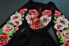 Beautiful black floral embroidered blouse Flower embroidery with poppies Chiffon shirt for women Ukrainian vyshyvanka Spring shirt Modern Ukrainian vyshyvanka is a trendy thing in any country. This Embroidery blouse is made on high-quality black chiffon but also you can order it in linen. . The blouse is the perfect combination of modernity and tradition. You can wear the embroidery blouse as in everyday life with jeans or skirts so for special occasions, birthday, corporate parties, etc. For de Ukrainian Vyshyvanka, Peasant Shirt, Flower Blouse, Folk Dresses, Beautiful Dresses For Women, Embroidery Blouse, Spring Shirts, Modern Dress, Flower Embroidery