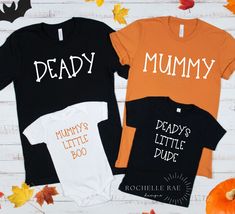 Halloween Couple Sweatshirts, Matching Halloween Family shirts, Mom Dad Baby Toddler Shirt, Kid Halloween Party Shirt, group halloween shirt Custom Halloween shirts for your family, group or kids**      (each shirt is sold separately, order as many as you need!)      Great for: -Halloween parties -Fall pictures -Pumpkin Patch or Hay Ride outfits -Pumpkin Carving outfits -Fall/Halloween Social media posts and video outfits -Grandmas and Grandpas and more! -SHIRTS SOLD SEPARATELY, NOT TOGETHER- To order more than 1 shirt, you'd Add 1 item to the cart, then go back to the same listing to keep adding all your shirts to the cart. HOW TO ORDER ------------------------------------------------------------------------------------------------------ 1. SCROLL THROUGH PHOTOS and READ COLOR & SIZE CHAR Unisex Halloween T-shirt, Family Matching Black Tops For Halloween, Family Matching Halloween T-shirt With Letter Print, Family Matching Halloween Tops Short Sleeve, Fall Picture Outfits, Fall Family Outfits, Mom Dad Baby, Baby Halloween Outfits, Fall Baby Clothes