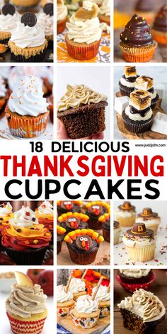 twelve delicious thanksgiving cupcakes with frosting and sprinkles