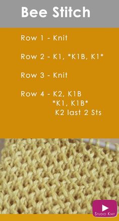 the bee stitch pattern is shown with instructions for how to knit it