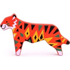 an orange and black tiger figurine with geometric designs on it's body