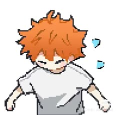 an orange haired boy in a white shirt