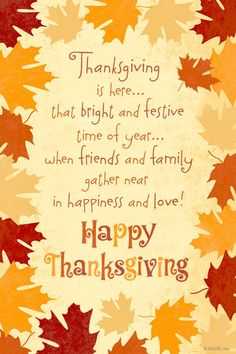 a thanksgiving card with leaves and the words happy thanksgiving