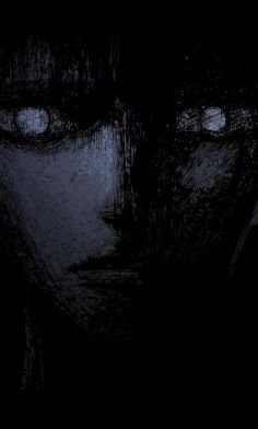 a black and white drawing of a woman's face with eyes glowing in the dark