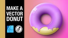 a donut with purple icing on it next to a pink and yellow background