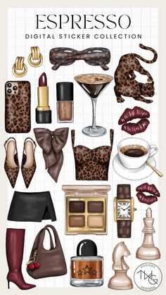 the cover of espresso's digital sticker collection, featuring various items