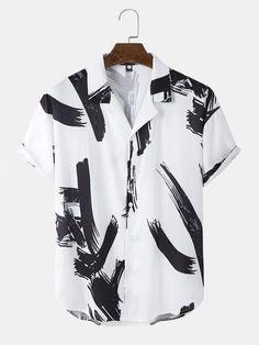 Product Description * Item:Men's Printed Beach T-Shirt Lapel Slim Fit Shirts Casual Short Sleeves Tees * Condition: 100% Brand New * Color:white black  * Size:Asian M-3XL * Package:1pc tops(without any accessories ）    Please note: 1.Please allow a little error due to manual measurement. 2.The color maybe a little difference because of the light,screen reflection etc. 3.If you are not sure what size to choose, you can tell us your height and weight, we will recommend the right size for you. Ship Bi Outfits, Fantasy College, Funky Shirts, Style Masculin, Men Fashion Casual Shirts, Ink Brush, Mens Fashion Casual Outfits, Beach T Shirts, Short Sleeve Shirts