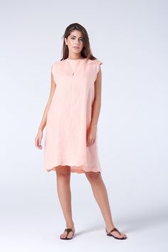 "Pastel Linen Dress, Women House Dress, Loose Linen Dress Elegant midi linen dress with elegant details of wave fabric on the hem and sleeves. 100% linen of high quality is soft, comfortable, and beautifully natural. The 115 gr weight fabric tailors perfectly for a crisp look that stays fresh all day long. About our Clothes: Our clothes are designed by Sara Sabella and handcrafted in our shop in Ischia, Italy. 100% handmade in Italy Size: Please take your measurements like the last picture shows Linen Dresses Elegant, Italian Linen Dress, Simple Linen Dress, Midi Linen Dress, Linen Nightgown, Ischia Italy, Linen Sleepwear, Dress Italian, Simple Linen