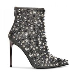 From Steve Madden, The Shine Stud And Rhinestone Embellished Booties Feature: Wow!! Wow!’ Textile Upper With Stud, Rhinestone, And Enamel Ornaments Zipper Closure Synthetic Lining Synthetic Outsole Approx. 4.5" Shaft Height Approx. 11" Shaft Circumference Approx. 4" Heel Height Imported. New Without Box With Store Markings At The Bottom. Steve Madden Fantasie Platform Bootie, Steven Madden Rhinestone Boots, Farfetch Shoes, Fancy Boots, Chloe 2024, Black Sock Boots, Open Toed Booties, Women's Lace Up Boots, Black Leather Chelsea Boots