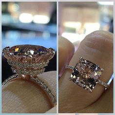 an engagement ring is shown in two different views