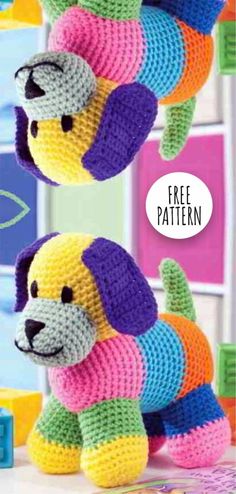 a crocheted stuffed dog is shown with the caption free pattern to make it