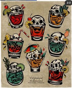 a poster with skulls and cocktails on it