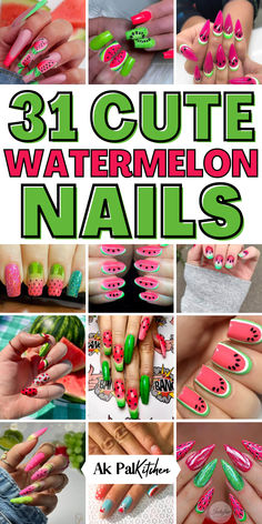 Get into the summer spirit with refreshing watermelon nails! Explore various summer nail ideas and fruit nail ideas to create your own unique watermelon nail art designs. Whether you prefer watermelon short nails, long nails, square nails, or French tip nails, there are watermelon nail inspirations. Go bold with neon watermelon nails or opt for a subtle look with watermelon ombre nails. Embrace the classic pink and green nails for a fresh and vibrant manicure. Watermelon Nail Designs Summer, Watermelon Gel Nails, Watermelon Toenails, Pink Watermelon Nails, Red Summer Nails