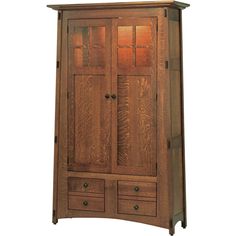 a wooden armoire with drawers and doors